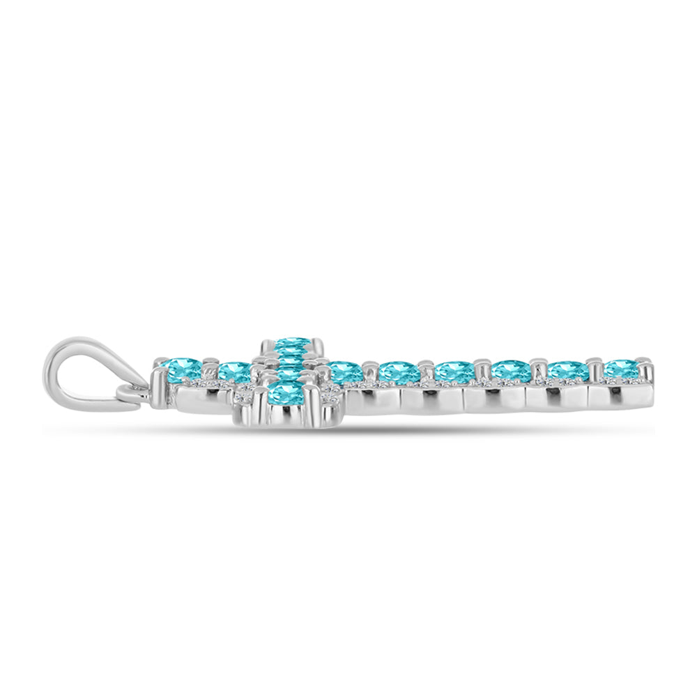 Cruz Colgante de Plata con Cuarzo Paraiba y Topacio Blanco 2 