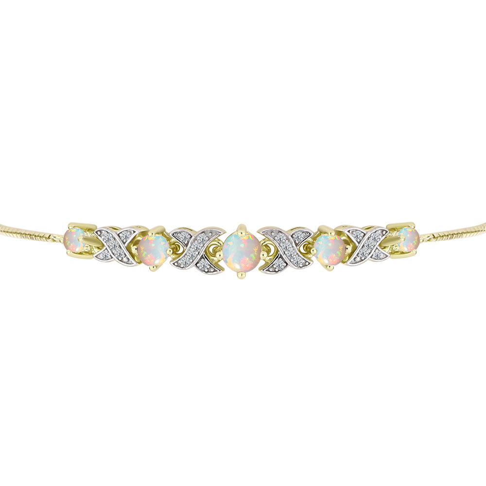 Pulsera de Plata Bañada en Oro con Ópalo Welo y Topacio Blanco 2 