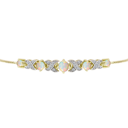 Pulsera de Plata Bañada en Oro con Ópalo Welo y Topacio Blanco