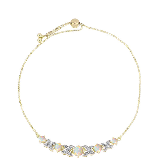 Pulsera de Plata Bañada en Oro con Ópalo Welo y Topacio Blanco