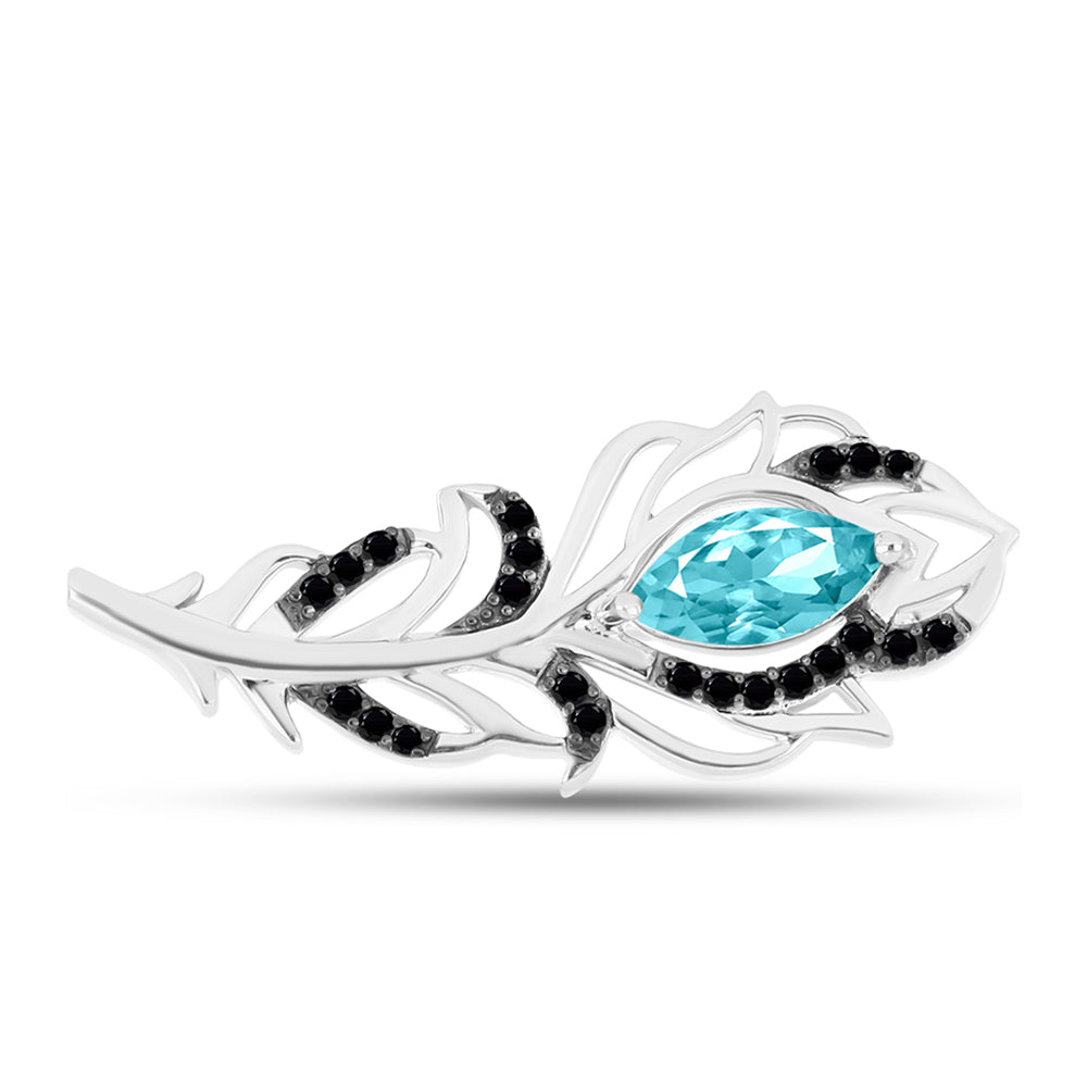 Broche de Plata con Cuarzo Paraiba y Espinela Negra 1 