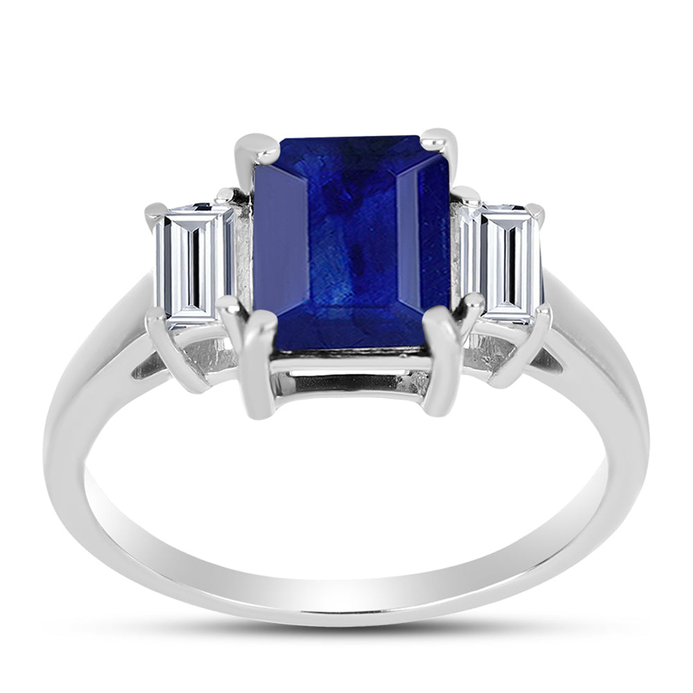 Anillo de Plata con Zafiro Azul Australiano y Topacio Blanco 3 