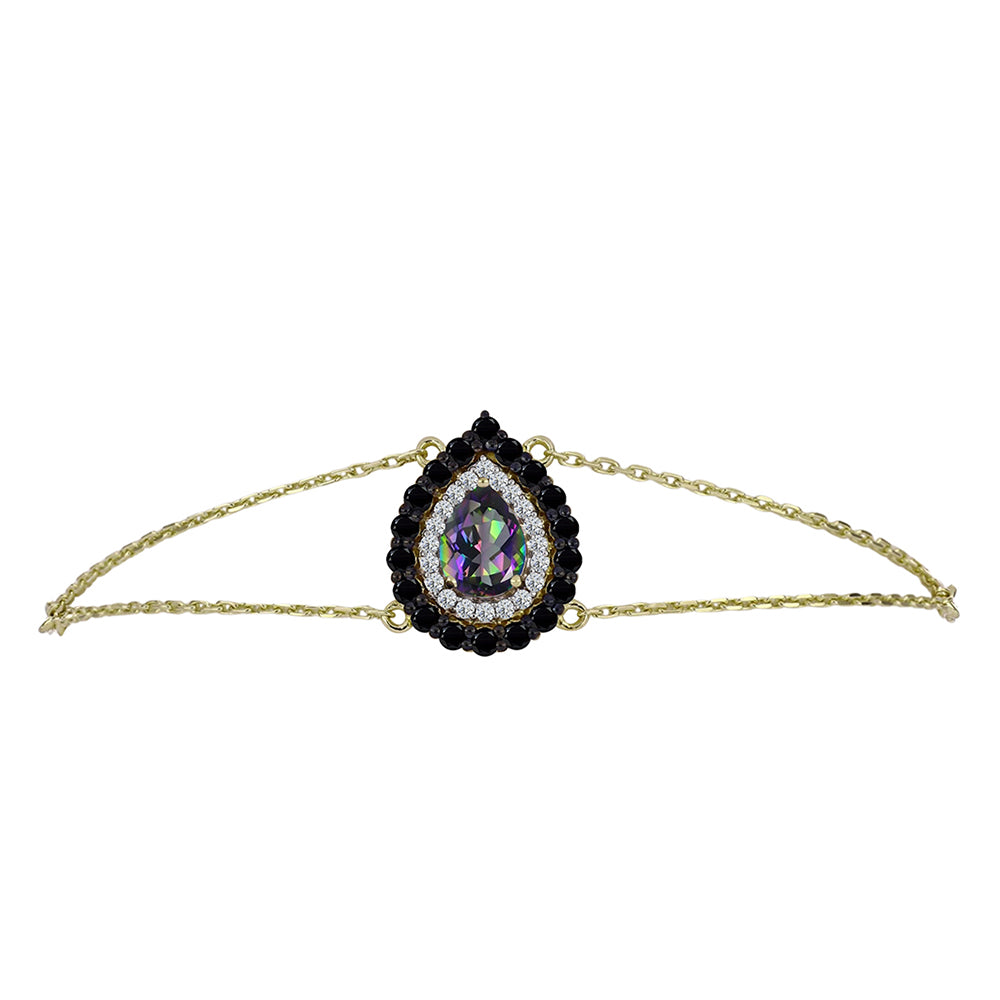 Pulsera de Plata Bañada en Oro con Topacio Místico y Espinela Negra