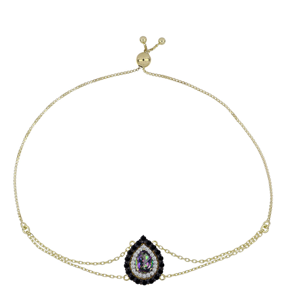 Pulsera de Plata Bañada en Oro con Topacio Místico y Espinela Negra 1 
