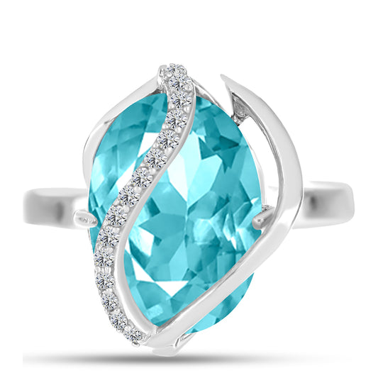 Anillo de Plata con Cuarzo Paraiba y Topacio Blanco