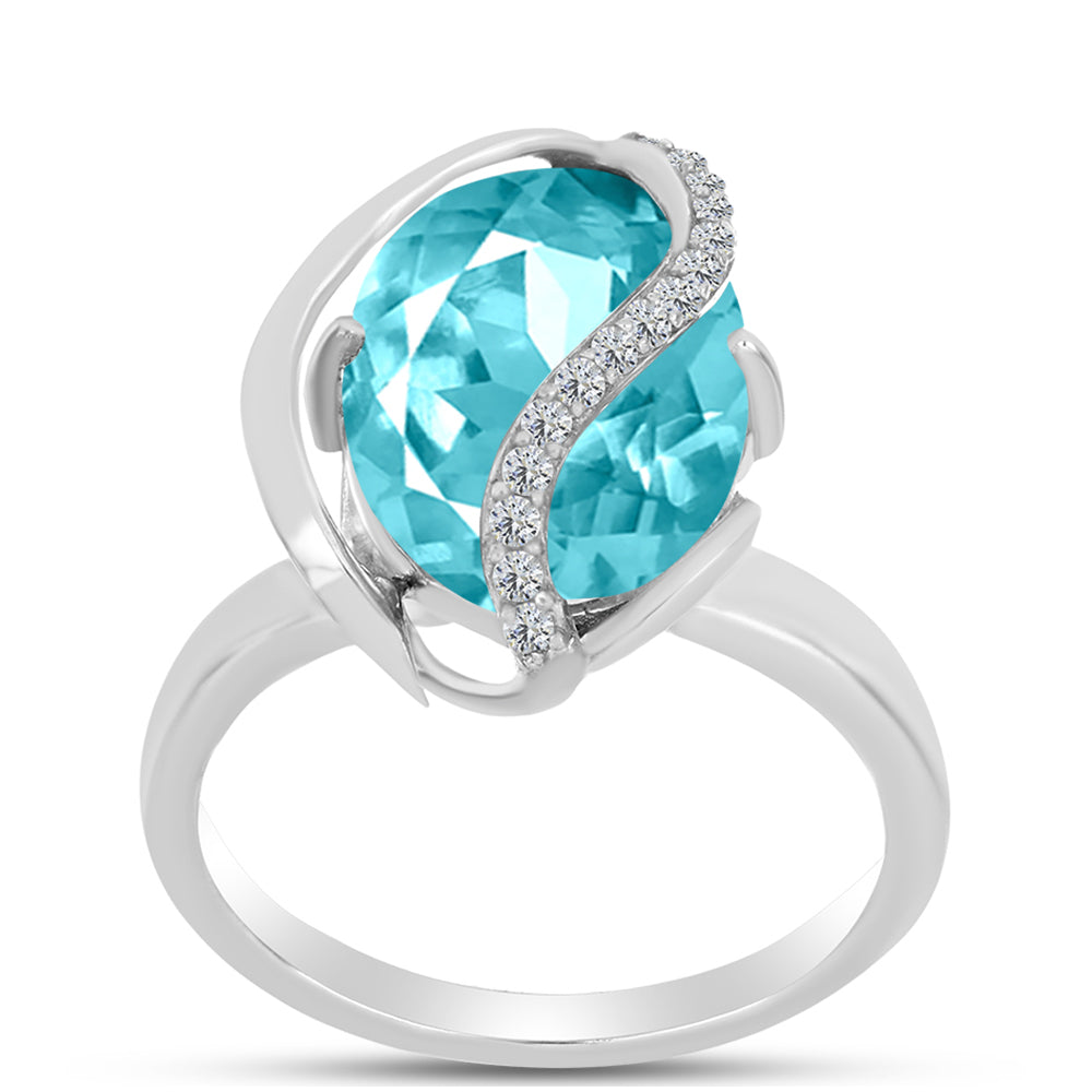 Anillo de Plata con Cuarzo Paraiba y Topacio Blanco 3 