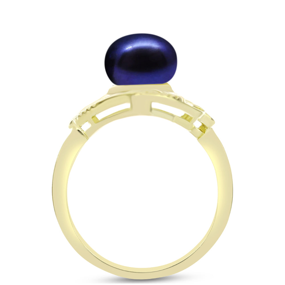 Anillo de Plata Bañada en Oro con Perla Negra Cultivada de Agua Dulce 2 