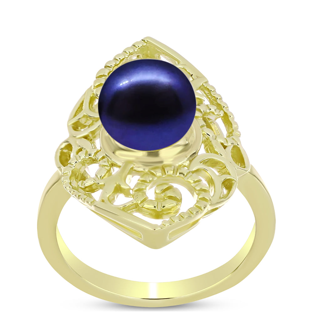 Anillo de Plata Bañada en Oro con Perla Negra Cultivada de Agua Dulce 3 