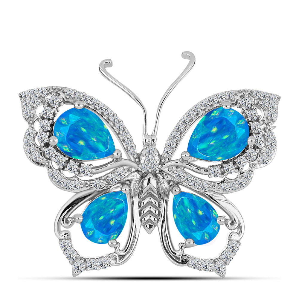Broche de Plata con Ópalo Azul Paraíso de Etiopia
 y Topacio Blanco