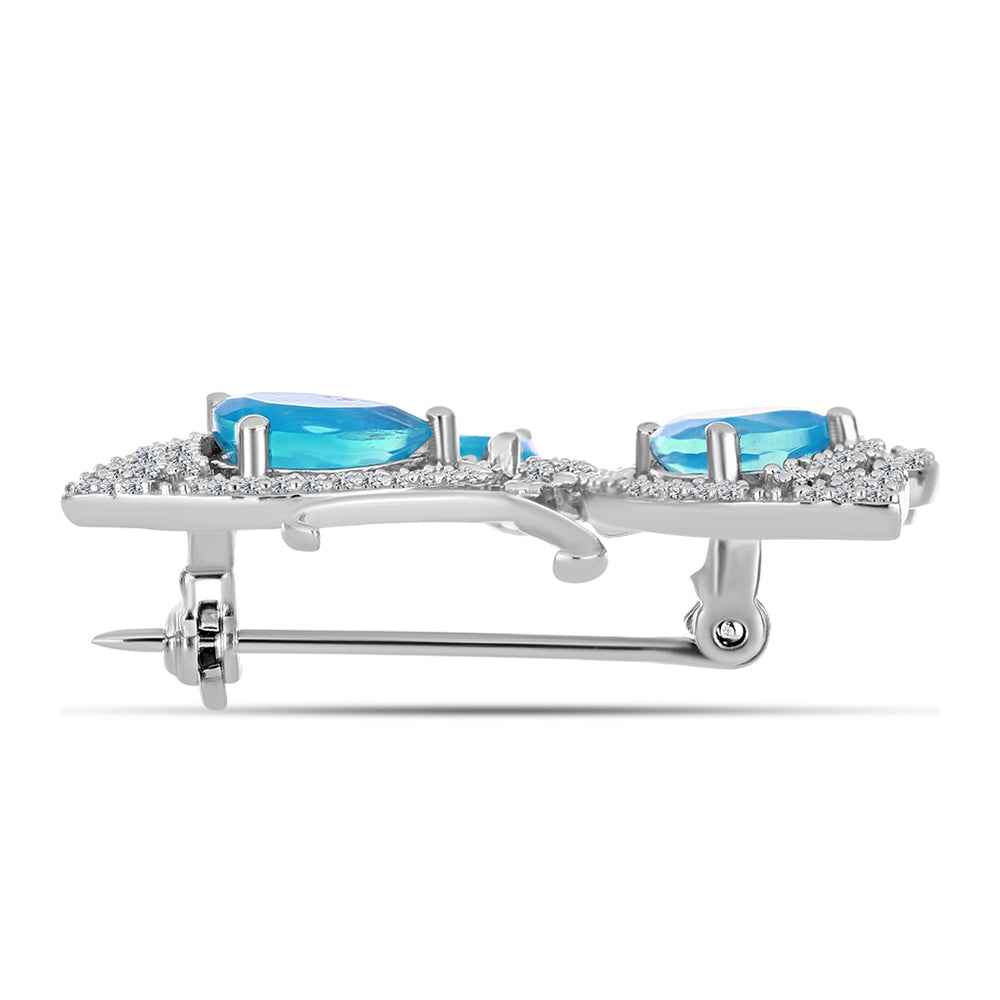 Broche de Plata con Ópalo Azul Paraíso de Etiopia
 y Topacio Blanco 2 