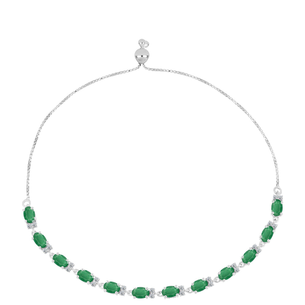 Pulsera de Plata con Esmeralda de Brasil y Topacio Blanco