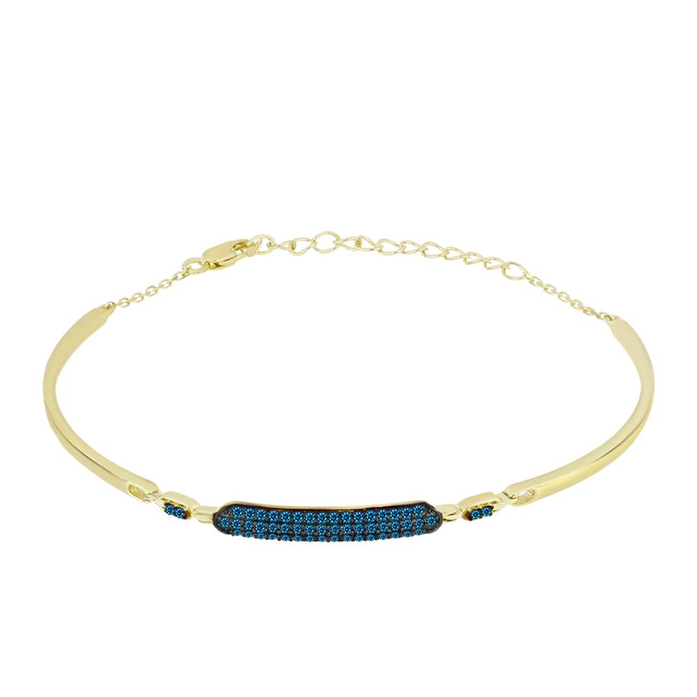 Pulsera de Plata Bañada en Oro con Diamante Azul