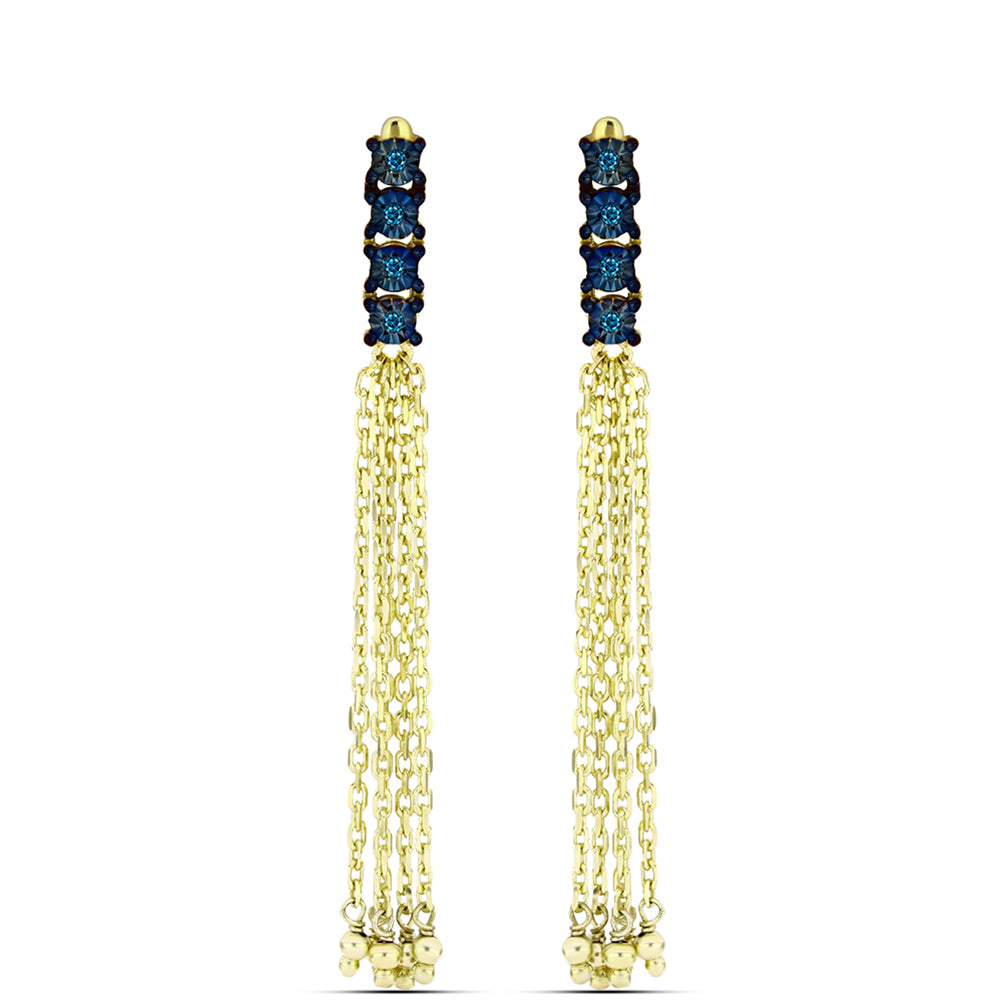 Pendientes de Plata Bañada en Oro con Diamante Azul 1 