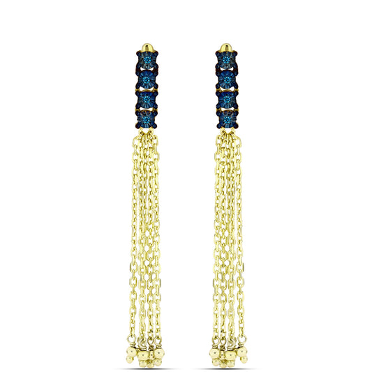 Pendientes de Plata Bañada en Oro con Diamante Azul