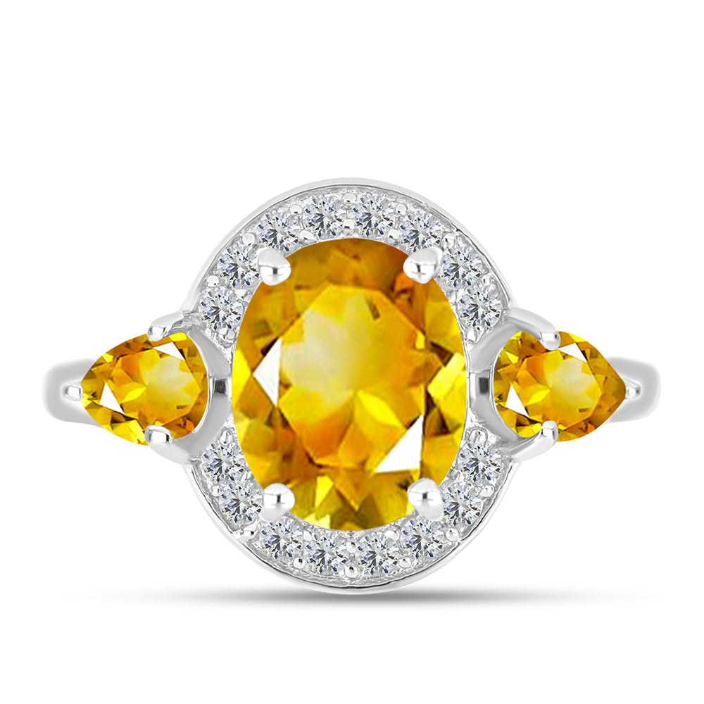 Anillo de Plata con Citrino de los Montes Urales y Topacio Blanco