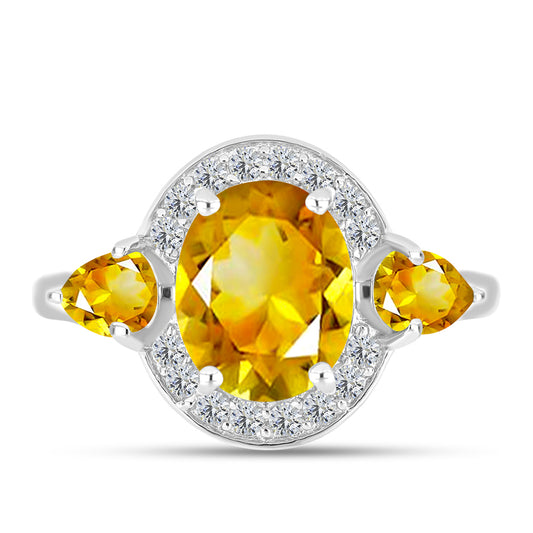 Anillo de Plata con Citrino de los Montes Urales y Topacio Blanco