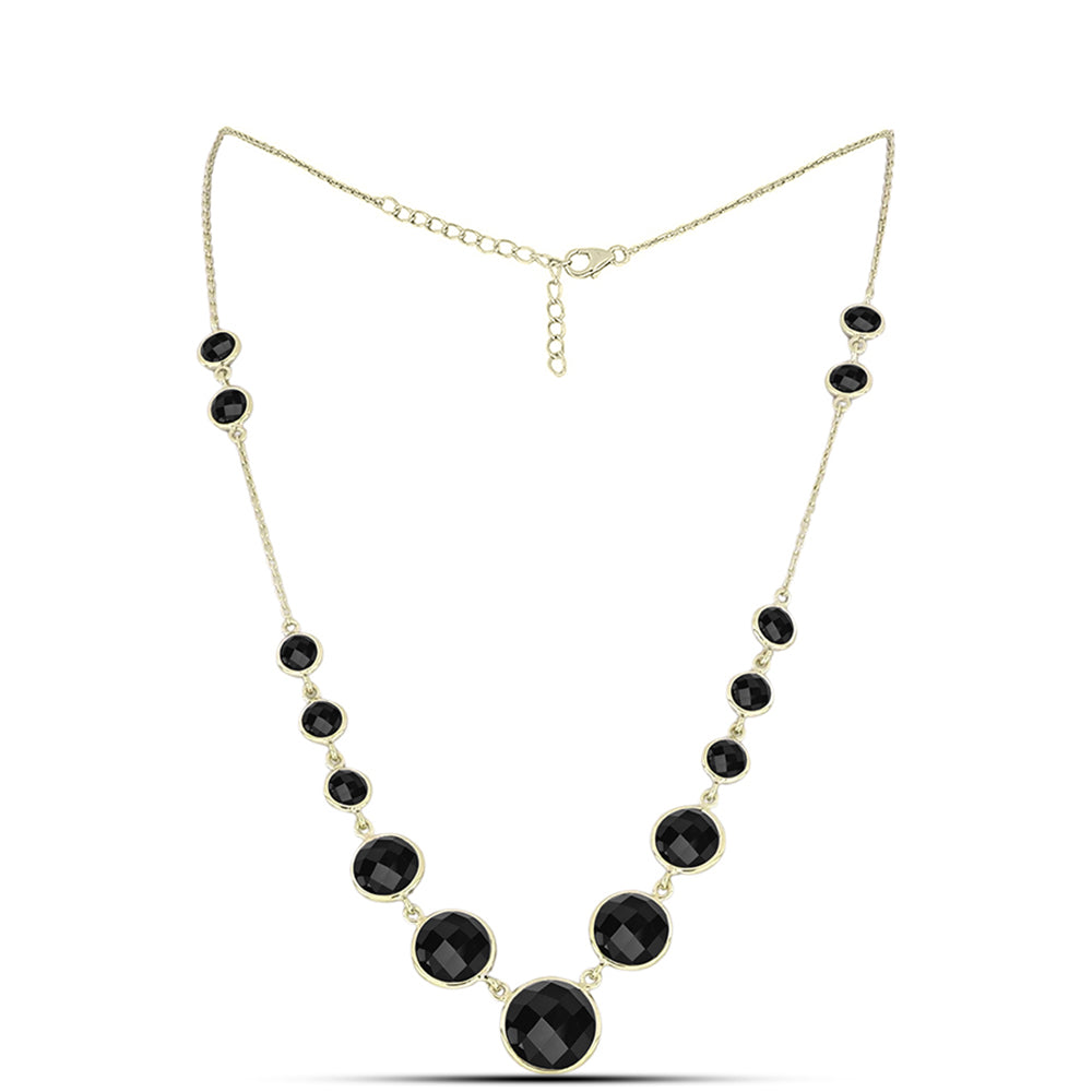 Collar de Plata Bañada en Oro con Obsidiana