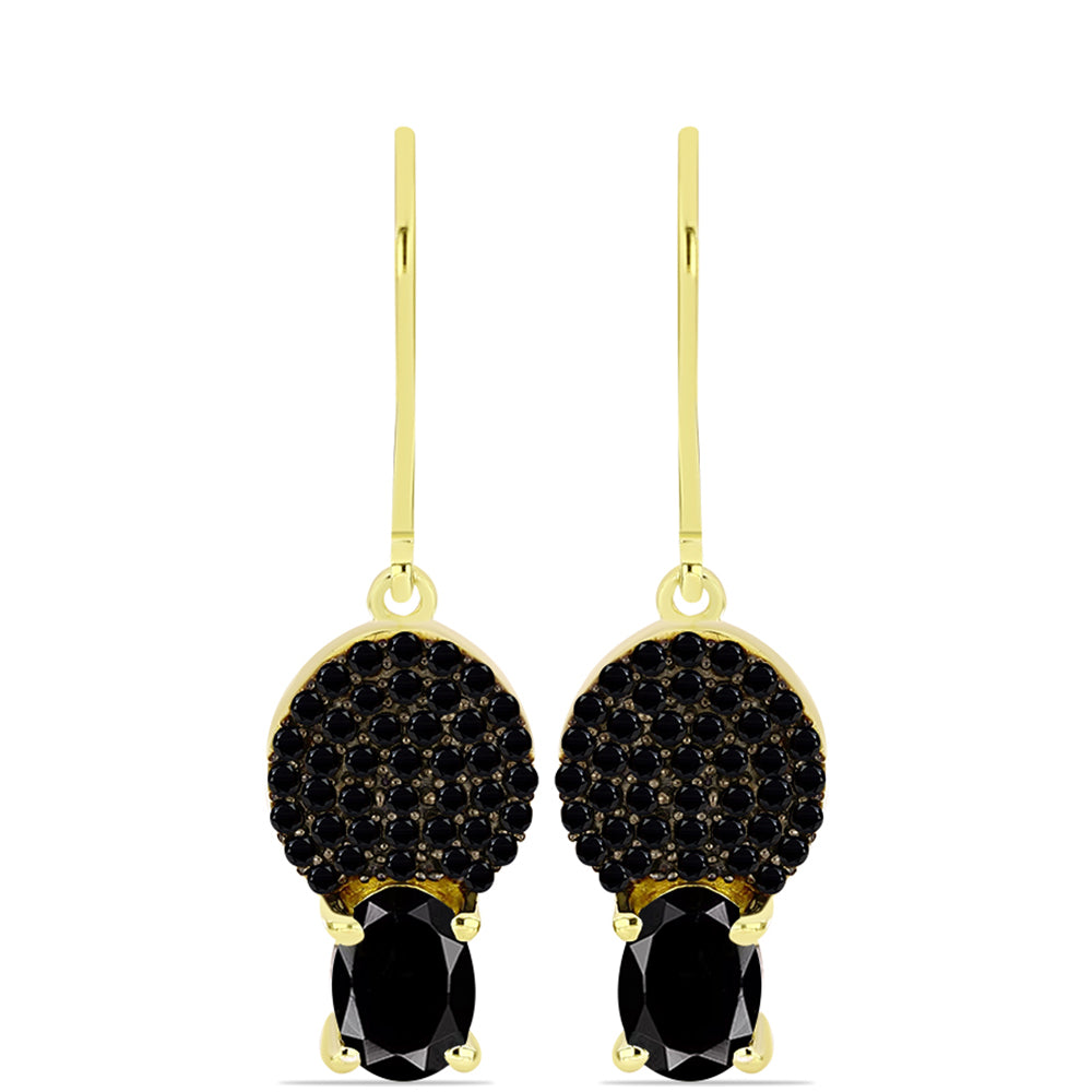 Pendientes de Plata Bañada en Oro con Obsidiana y Espinela Negra 1 