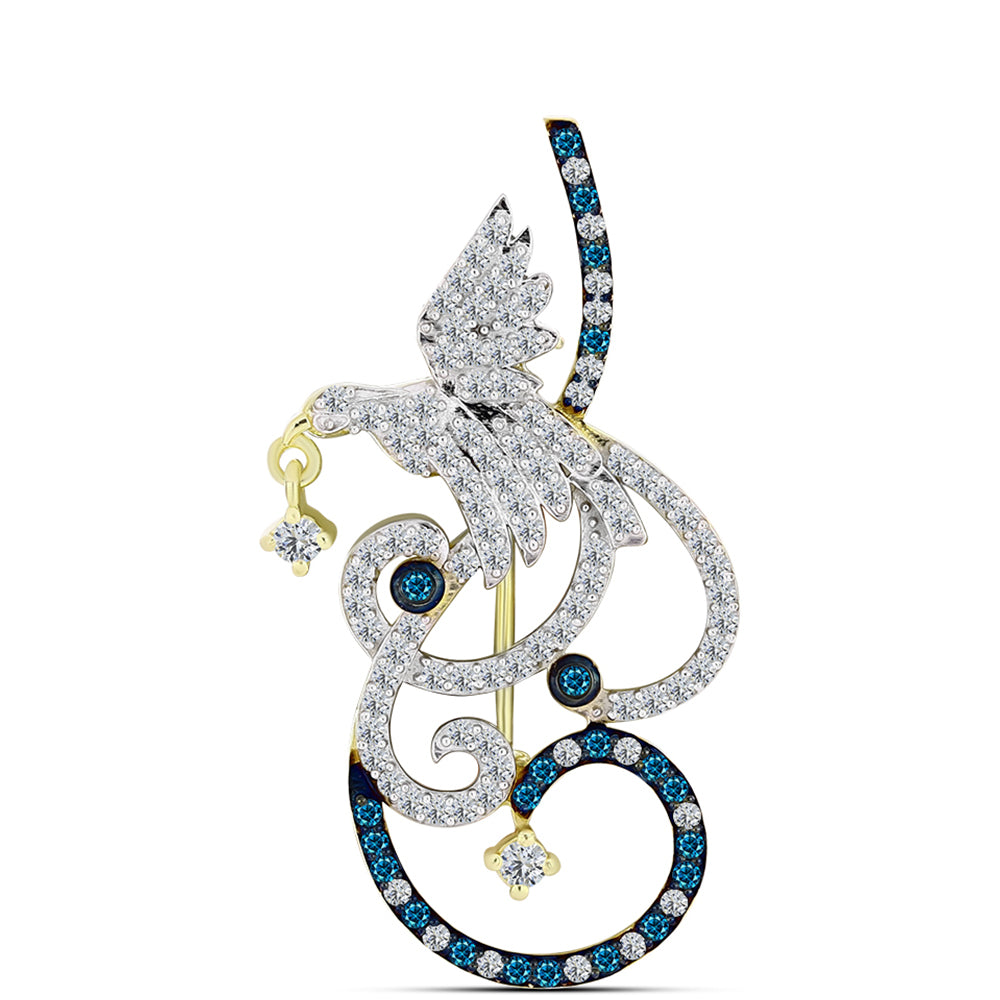 Broche de Plata Bañada en Oro con Diamante Azul y Topacio Blanco 1 