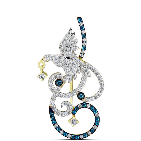 Broche de Plata Bañada en Oro con Diamante Azul y Topacio Blanco
