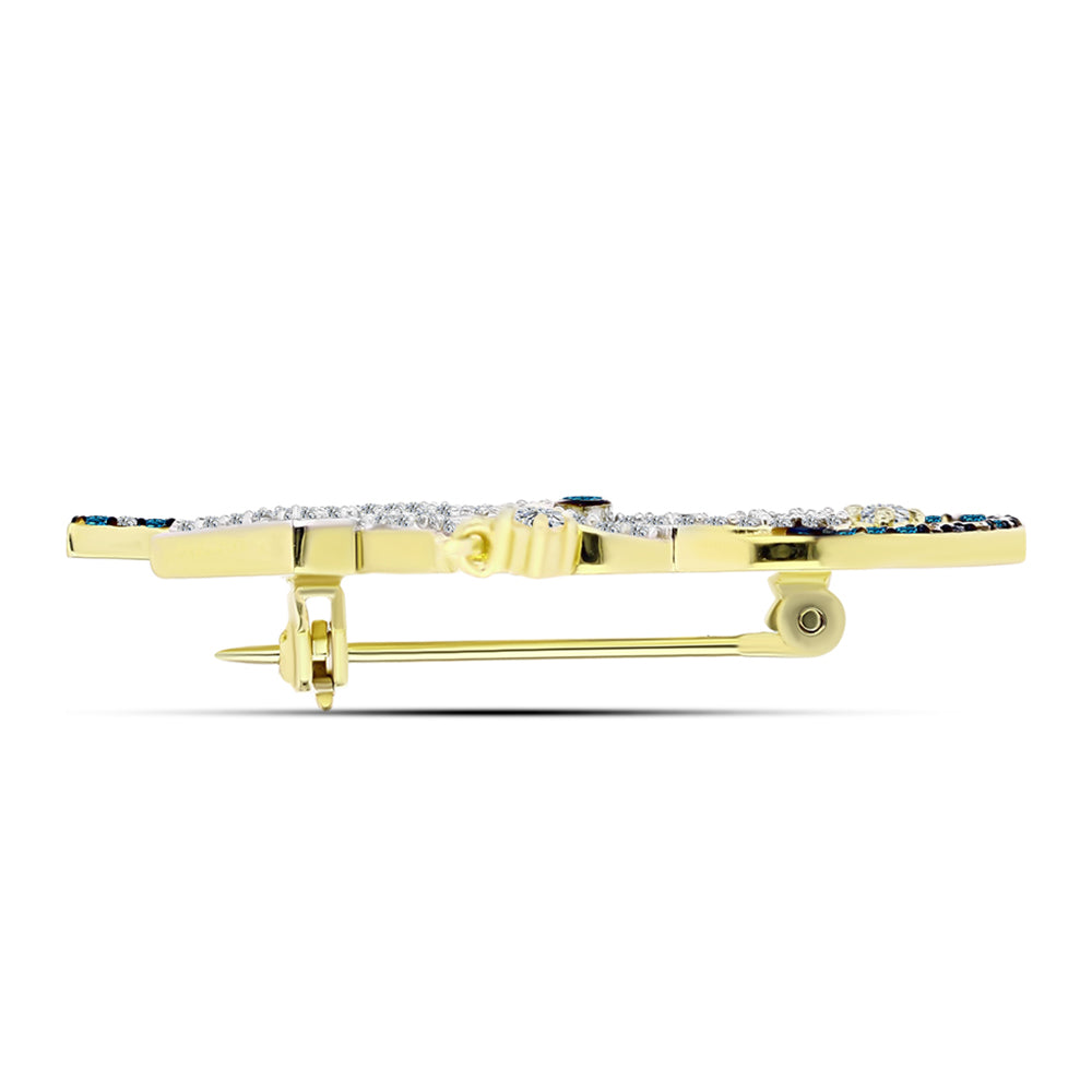 Broche de Plata Bañada en Oro con Diamante Azul y Topacio Blanco 2 