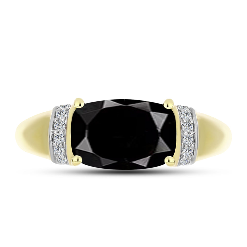 Anillo de Plata Bañada en Oro con Obsidiana y Topacio Blanco