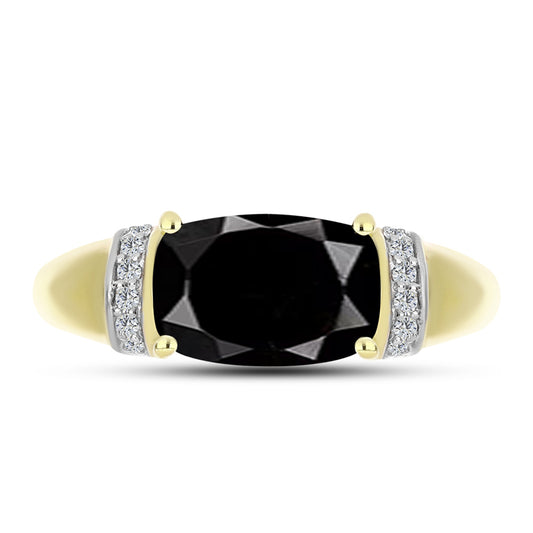 Anillo de Plata Bañada en Oro con Obsidiana y Topacio Blanco