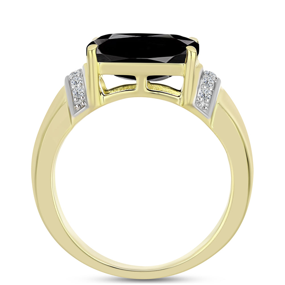 Anillo de Plata Bañada en Oro con Obsidiana y Topacio Blanco 2 