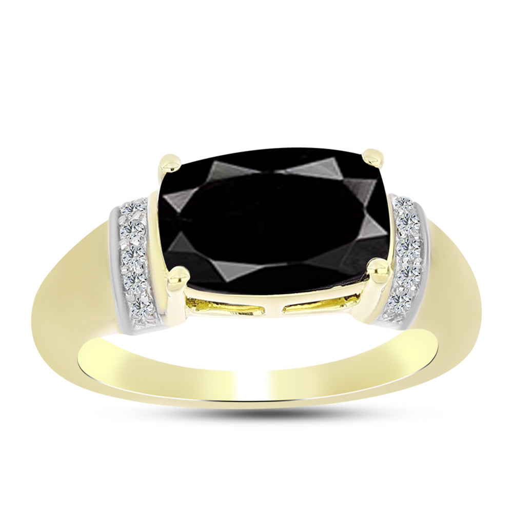 Anillo de Plata Bañada en Oro con Obsidiana y Topacio Blanco