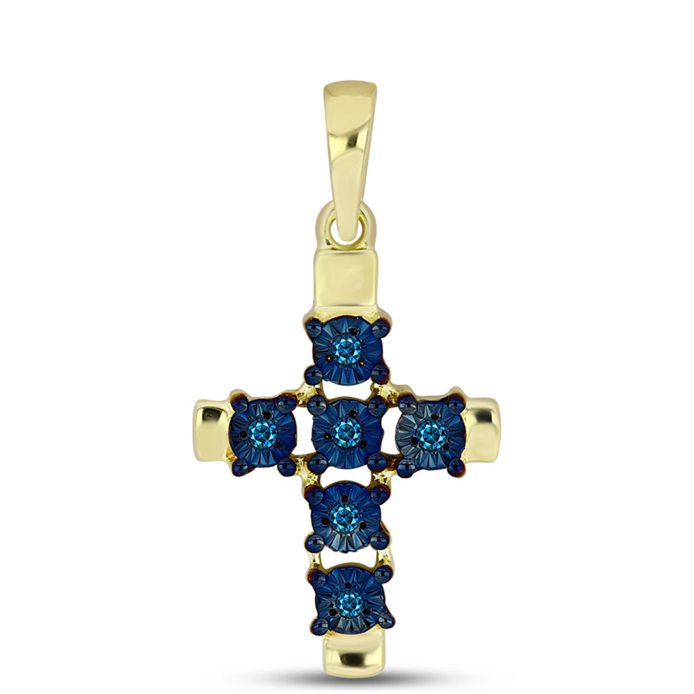 Cruz Colgante de Plata Bañada en Oro con Diamante Azul 1 