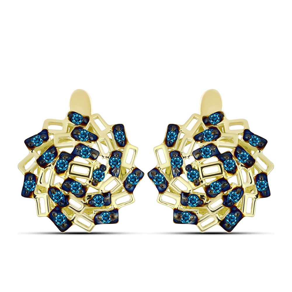 Pendientes de Plata Bañada en Oro con Diamante Azul 1 