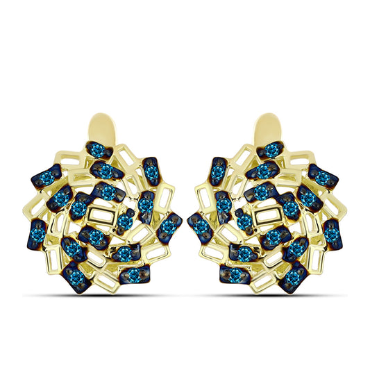 Pendientes de Plata Bañada en Oro con Diamante Azul