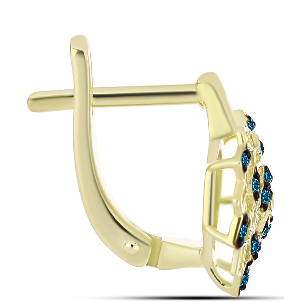 Pendientes de Plata Bañada en Oro con Diamante Azul 2 