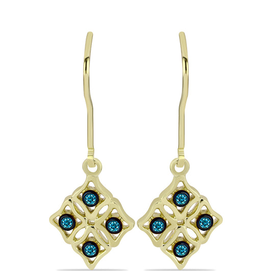 Pendientes de Plata Bañada en Oro con Diamante Azul