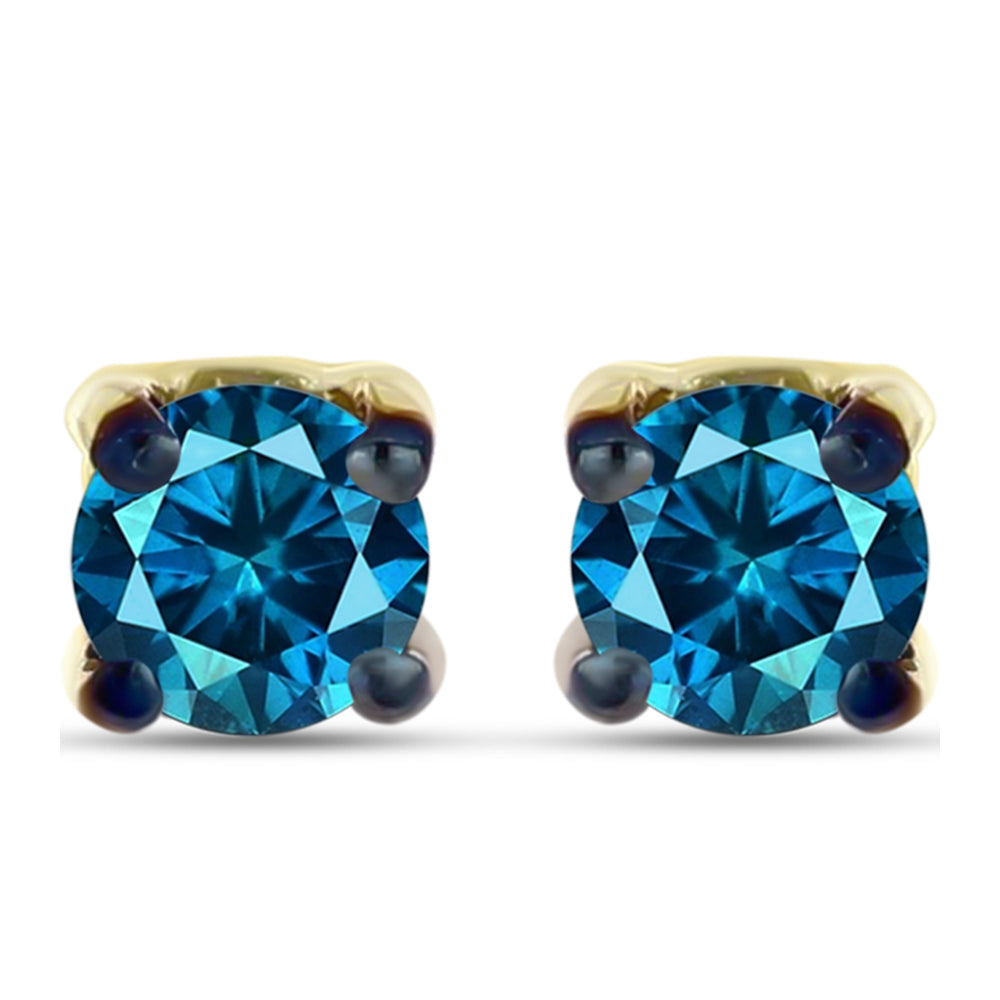 Pendientes de Plata Bañada en Oro con Diamante Azul