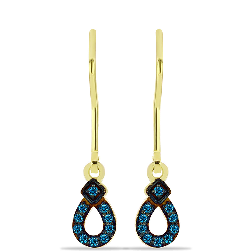 Pendientes de Plata Bañada en Oro con Diamante Azul