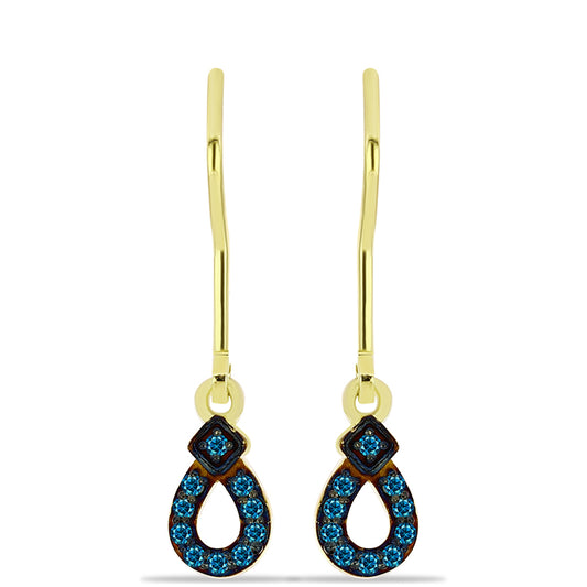 Pendientes de Plata Bañada en Oro con Diamante Azul