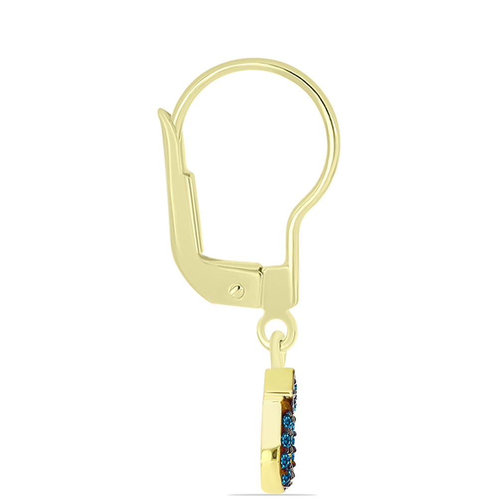 Pendientes de Plata Bañada en Oro con Diamante Azul 2 