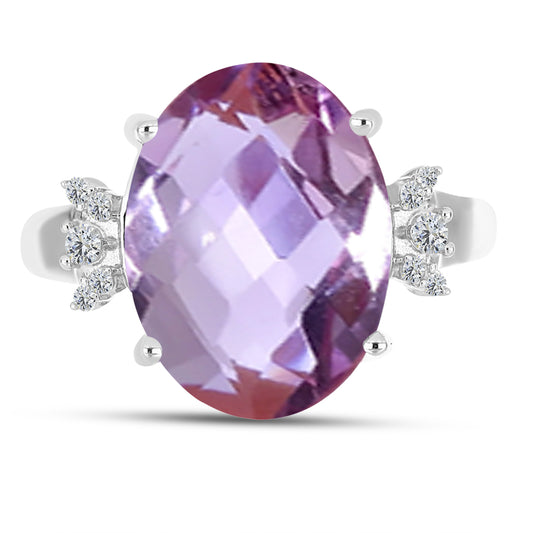 Anillo de Plata con Amatista Rosa de Francia y Topacio Blanco