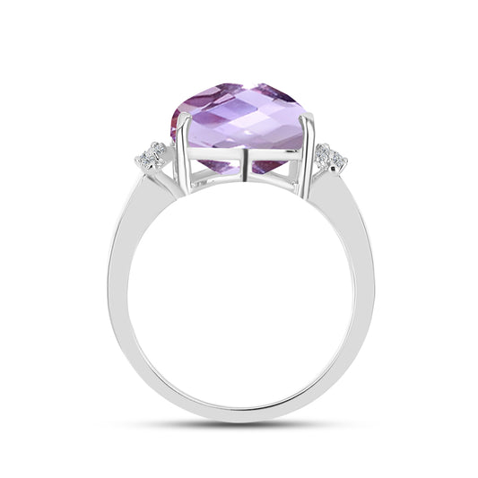 Anillo de Plata con Amatista Rosa de Francia y Topacio Blanco