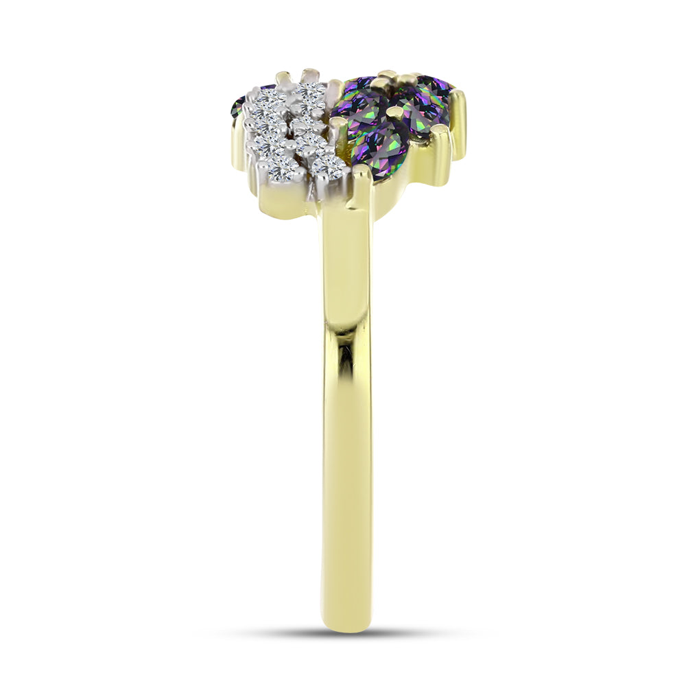 Anillo de Plata Bañada en Oro con Topacio Verde Místico y Topacio Blanco 4 