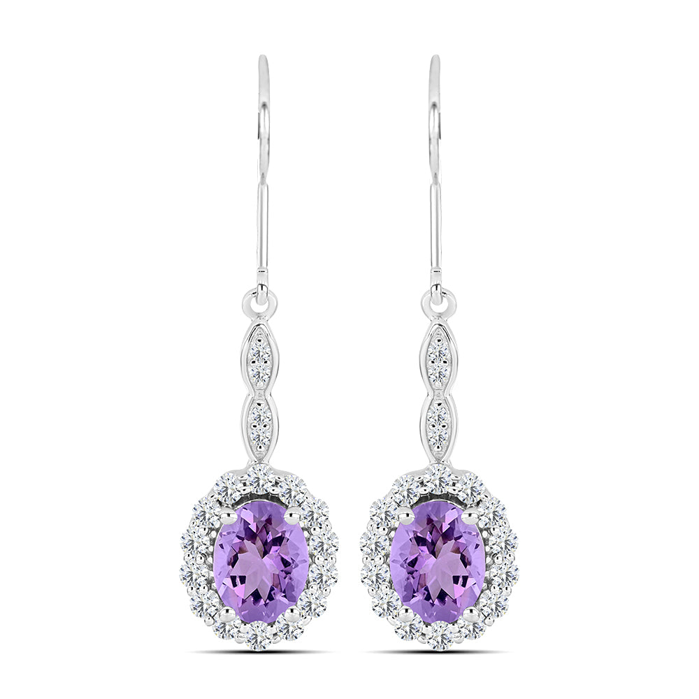 Pendientes de Plata con Amatista Rosa de Francia y Topacio Blanco 1 