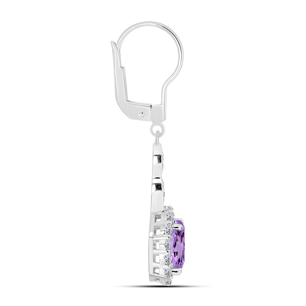 Pendientes de Plata con Amatista Rosa de Francia y Topacio Blanco