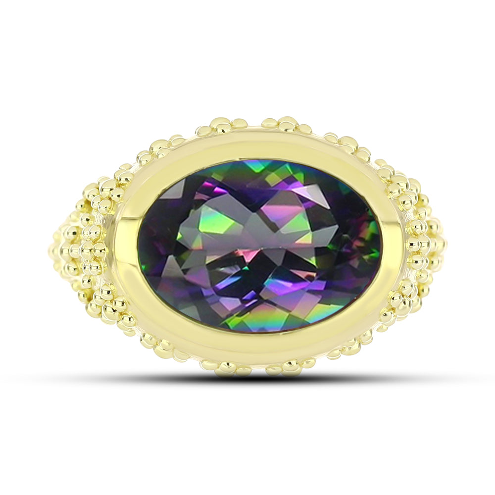 Anillo de Plata Bañada en Oro con Topacio Verde Místico 1 