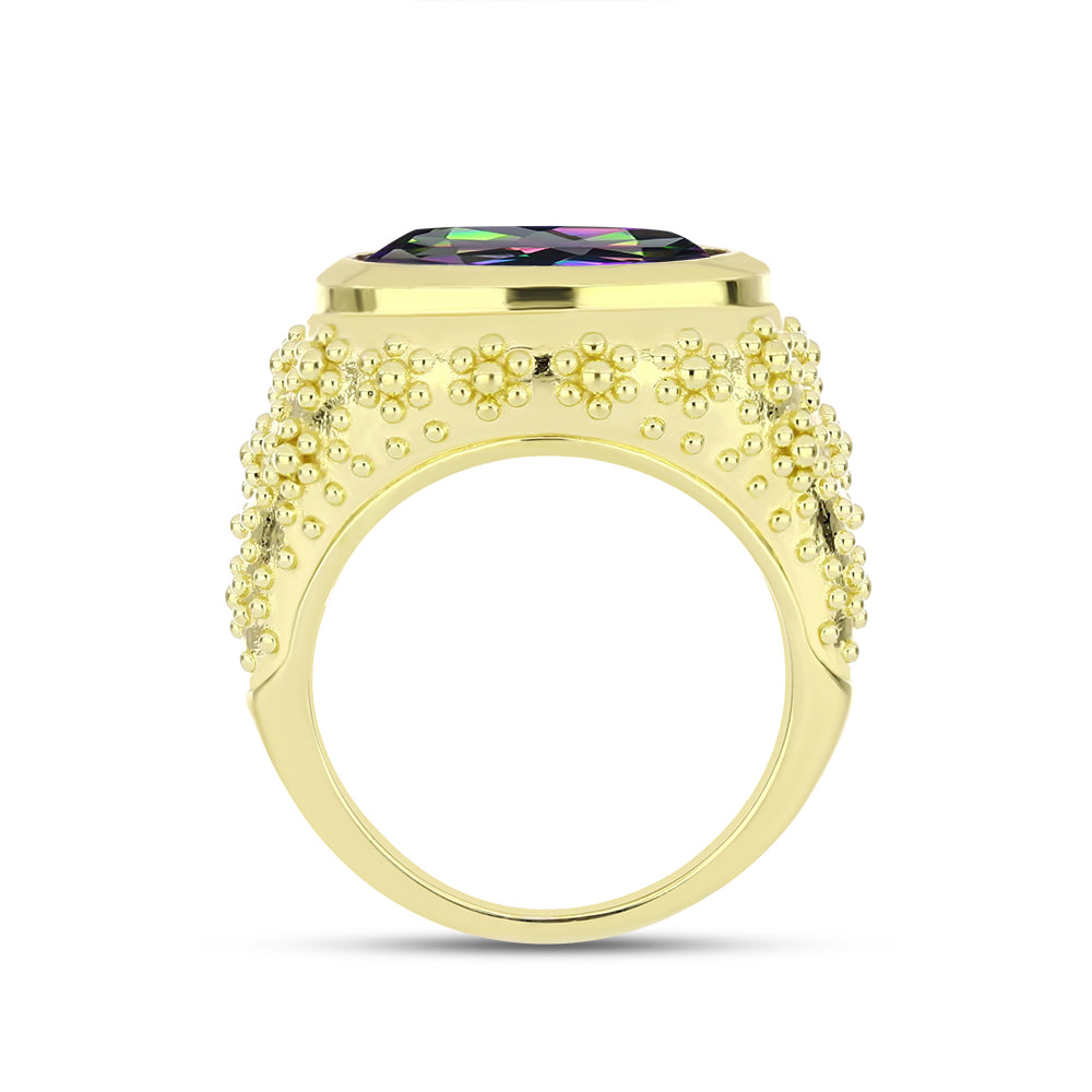 Anillo de Plata Bañada en Oro con Topacio Verde Místico