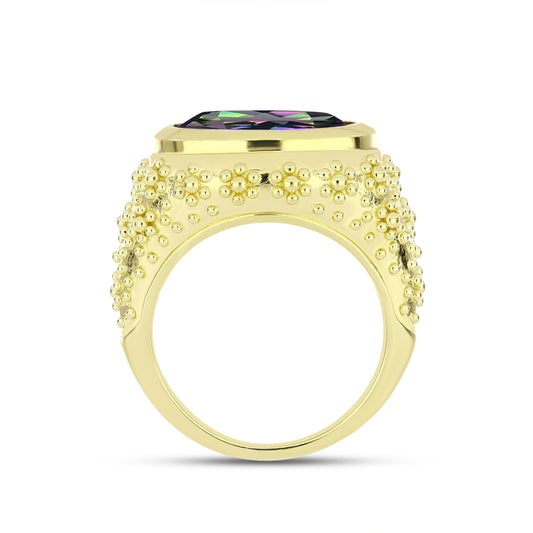 Anillo de Plata Bañada en Oro con Topacio Verde Místico