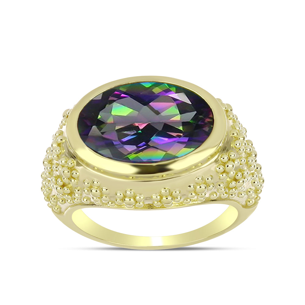 Anillo de Plata Bañada en Oro con Topacio Verde Místico 3 