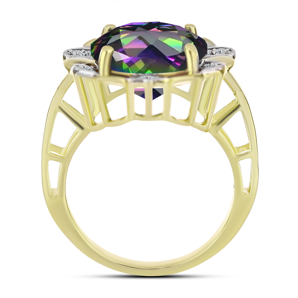 Anillo de Plata Bañada en Oro con Topacio Verde Místico y Topacio Blanco