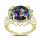Anillo de Plata Bañada en Oro con Topacio Verde Místico y Topacio Blanco