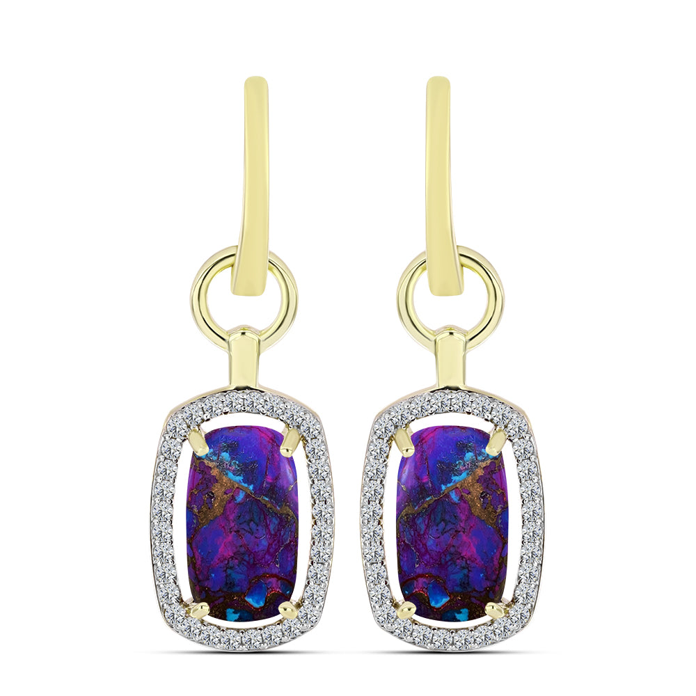 Pendientes de Plata Bañada en Oro con Turquesa Cobre Morada y Topacio Blanco